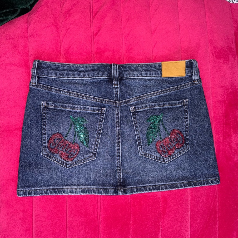 Denim Mini Skirt with Cherry Embroidery (SOLD)
